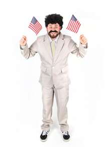 I LOVE FANCY DRESS Mens Funny Journalist Costume Fancy Dress Party Halloween Set Grey Borat Suit Halloween Costume - A - View 2