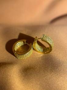 Women's Round Hoop Earrings Studded Inside And Outside With Zirconia Stone, 18k Gold Plated And 925 Silver - 金色 - 查看 2