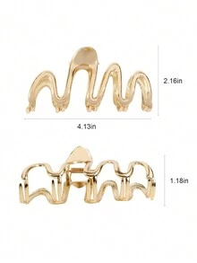 2pcs/Set Large Matte Gold & Silver Hair Claw Clips, Non-Slip Hair Claws, Metal Hair Clips Suitable For Women & Girls With Thick Hair, Extra Large Wavy Snake Hair Claw Clips, Halloween - Gold - View 2