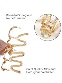 2pcs/Set Large Matte Gold & Silver Hair Claw Clips, Non-Slip Hair Claws, Metal Hair Clips Suitable For Women & Girls With Thick Hair, Extra Large Wavy Snake Hair Claw Clips, Halloween - Gold - View 4