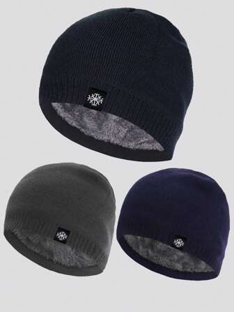 1pc Men's Dual Layer Thermal Lined Knit Cap, Solid Color Winter Warm Beanie Hat For Outdoor Sport, Travel, Riding, Casual Comfortable Snowflake Pattern Suitable For Daily Wear Halloween Fall Outfit