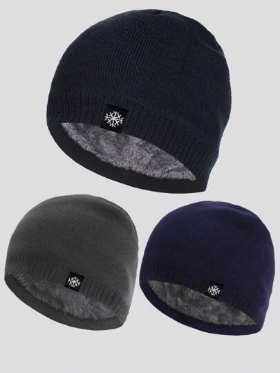 1pc Men's Dual Layer Thermal Lined Knit Cap, Solid Color Winter Warm Beanie Hat For Outdoor Sport, Travel, Riding, Casual Comfortable Snowflake Pattern Suitable For Daily Wear Halloween Fall Outfit
