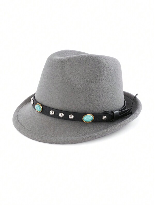 1pc Solid Color Casual Street Vintage Polyester (Terylene) Studded Felt Hat, Soft Wool Hat, Jazz Hat, Top Hat, Fashionable Versatile Unisex Autumn/Winter