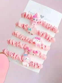 Sanrio Set da 5 pezzi di elastici per capelli a tema Hello Kitty, Kuromi, Cinnamoroll, My Melody, con decorazioni a forma di gatto adorabile, in stile cartone animato, colori candy, adatti per capelli da donna, per feste e uso quotidiano, accessori per capelli dolci (alcune parti potrebbero essere casuali)