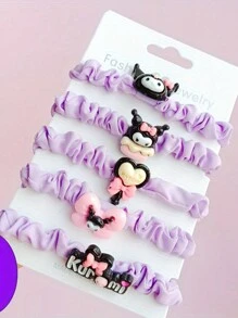 Sanrio Set da 5 pezzi di elastici per capelli a tema Hello Kitty, Kuromi, Cinnamoroll, My Melody, con decorazioni a forma di gatto adorabile, in stile cartone animato, colori candy, adatti per capelli da donna, per feste e uso quotidiano, accessori per capelli dolci (alcune parti potrebbero essere casuali)