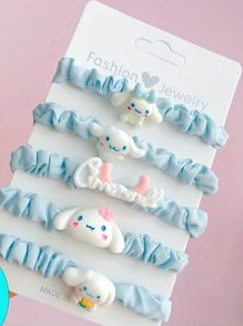 Sanrio Set da 5 pezzi di elastici per capelli a tema Hello Kitty, Kuromi, Cinnamoroll, My Melody, con decorazioni a forma di gatto adorabile, in stile cartone animato, colori candy, adatti per capelli da donna, per feste e uso quotidiano, accessori per capelli dolci (alcune parti potrebbero essere casuali)