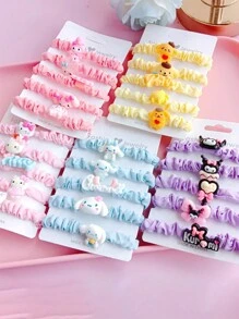 Sanrio Set da 5 pezzi di elastici per capelli a tema Hello Kitty, Kuromi, Cinnamoroll, My Melody, con decorazioni a forma di gatto adorabile, in stile cartone animato, colori candy, adatti per capelli da donna, per feste e uso quotidiano, accessori per capelli dolci (alcune parti potrebbero essere casuali)