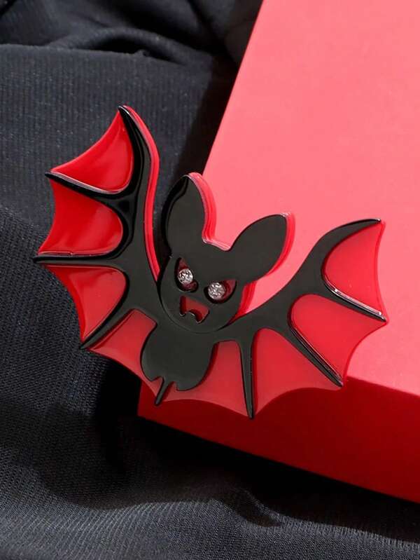 قطعة واحدة دبوس وشارة هالوين بتصميم خفاش أحمر من الأكريليك، هدية تصميم كرتوني للنساء