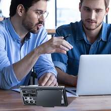 cenmaso Étui portefeuille compatible avec Samsung Galaxy S24 Ultra, support de cartes (4 cartes) et cache-caméra avec support, [blocage RFID] pour femmes et hommes, coque de protection intégrale en PC pour S24 Ultra 2024 - Noir - Voir 9