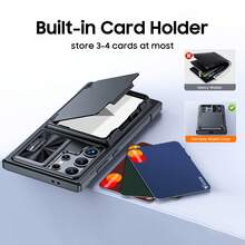 cenmaso Étui portefeuille compatible avec Samsung Galaxy S24 Ultra, support de cartes (4 cartes) et cache-caméra avec support, [blocage RFID] pour femmes et hommes, coque de protection intégrale en PC pour S24 Ultra 2024 - Noir - Voir 3