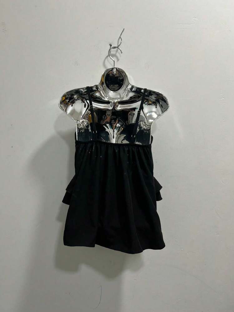Beautiful Short Doll Dress, Backless With Ruffle, Fashion Blogger With Padding - Black - View 2