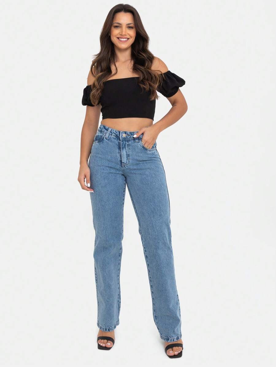 Women's Delave Jeans, Basic, Beautiful, Chic, Neat, Rich - Rửa trung bình - Xem 1