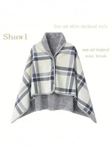 1pc Poncho Thick Plaid Fleece Double Layer Multi-Functional Shawl Blanket, Suitable For Home,Office,Maternity Use, Autumn/Winter - Multicolor - View 12