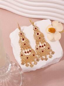 1 对优雅镂空花卉吊坠耳环，多层波西米亚心形金属耳环，适合新娘、婚礼、派对、节日佩戴 - 耳環 - 查看 8