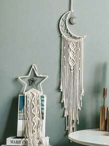 壁挂编织挂毯捕梦网，星月卧室装饰，适合青少年女孩男孩幼儿园成人妈妈，波西米亚风墙壁装饰，送给朋友和女士的礼物 - 白色装饰家居装饰，房间装饰，墙壁装饰 - 壁掛裝飾 - 查看 1
