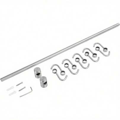 Utensil Rack Stainless Steel Wall Mounted Utensil Hooks With 12 Removable Hooks Kitchen Utensils Holder Utensil Hanging Rack Rail 52Cm (15.6")