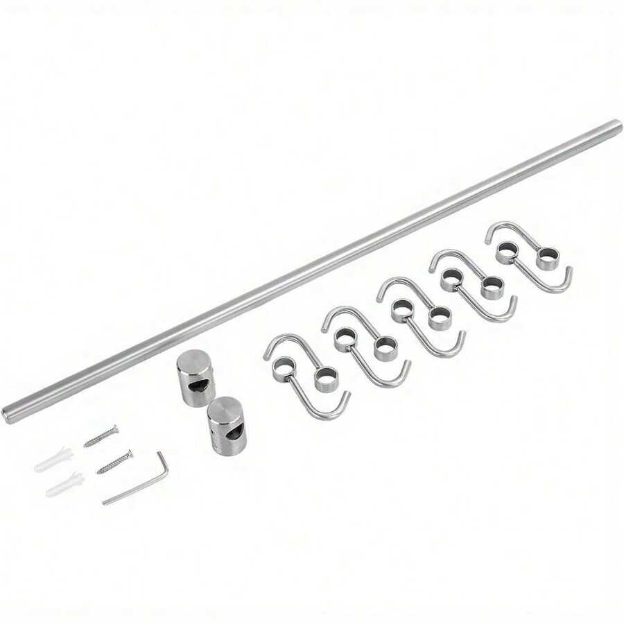Utensil Rack Stainless Steel Wall Mounted Utensil Hooks With 12 Removable Hooks Kitchen Utensils Holder Utensil Hanging Rack Rail 52Cm (15.6") - Silver - View 1