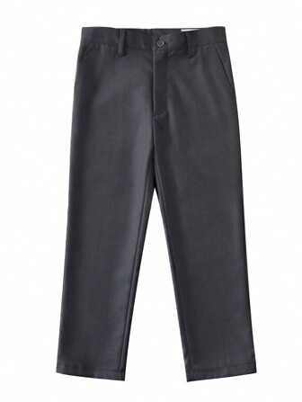 青少年男孩正装裤可调节腰部平前裤婚礼校服裤深灰色尺码 6-16 岁