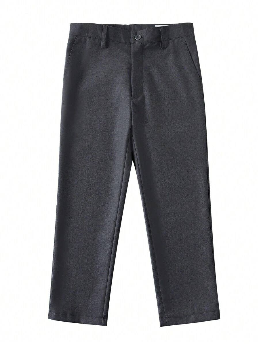 Tween Boys Dress Pants Adjustable Waist Flat Front Pant Wedding School Uniforms Pants Dark Grey Size 6-16Y - Dark Grey - View 1