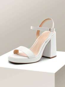 Women Chunky Heel Platform Heeled Sandals Open Toe Fashionable Ankle Strap Buckle Decor Heeled Sandals Wedding Party Evening Prom Dance Dress Shoes - trắng - Xem 1