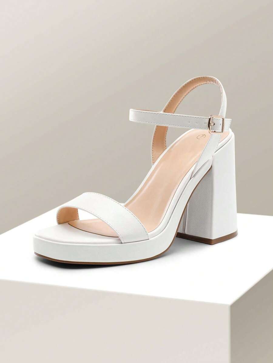 Women Chunky Heel Platform Heeled Sandals Open Toe Fashionable Ankle Strap Buckle Decor Heeled Sandals Wedding Party Evening Prom Dance Dress Shoes - trắng - Xem 1