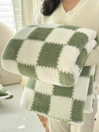 1 pièce Couverture douce et confortable avec motif à carreaux verts, convient pour la décoration d'intérieur, les lits, les canapés, les bureaux, les pièces, les dortoirs, lavable en machine