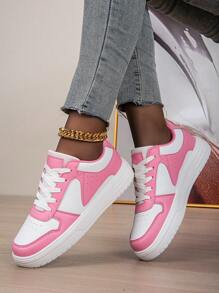 Zapatos de patineta para mujer con cordones de encaje rosa en la parte delantera, de corte bajo, clásicos de otoño e invierno. Zapatillas informales multifuncionales, transpirables, antideslizantes, de suela gruesa, apropiadas para uso diario, fiestas, regalos de vacaciones y obsequios para estudiantes