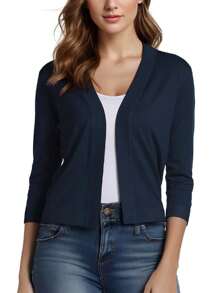 Women's 3/4 Sleeve Cropped Cardigan Sweater - Blue - View 4