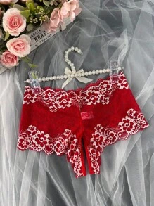 1 件女士性感红色蕾丝开裆内衣，情趣透视内裤，诱人私密内衣，适合情人节、夜店、圣诞节、外出 - 紅色 - 查看 6