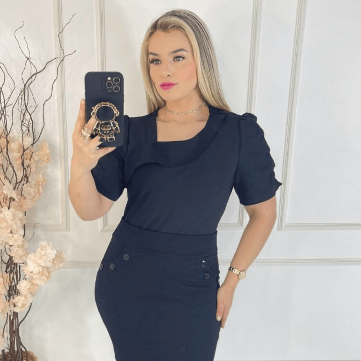 Women's Elegant Formal Blouse With Ruffle Sleeves - 黑色 - 查看 1