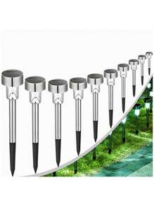 10pcs Pack Outdoor Solar Light, Light Control LED Light, IP65 Multi-Function Path Light, Can Be Used For Outdoor, Garden, Waterproof Pavement Light, Etc. - 銀色 - 查看 7