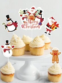 15件套圣诞快乐企鹅、雪人、圣诞老人、姜饼风格蛋糕装饰，DIY蛋糕托盘，适用于圣诞节装饰、生日、新娘送礼会、节日、家庭聚会、派对桌面蛋糕DIY装饰、蛋糕衬垫、食品托盘、圣诞装饰品、万圣节、万圣节装饰品 - 聖誕老人企鵝 - 查看 1