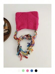 1buc drăguț corn de diavol Y2K colorblock cu dungi Fuzzy Earmuff tricot pălărie beanie, căciulă caldă de pluș cu cravată, balaclava