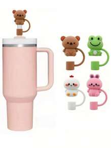 1pc Cute Silicone Reusable Straw Cap, Dust-Proof Straw Cover Christmas Gift - Multicolor - View 5