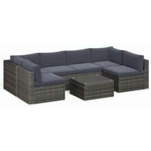 Revamped 7-Piece Modular Outdoor Wicker Sectional Set With Dark Grey Finish & Included Coffee Table For Porch, Balcony & Backyard - 藏蓝色 - 查看 1