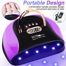 UV LED 美甲灯，256 W UV LED 美甲烘干灯，适用于凝胶指甲油美甲专业沙龙固化灯，带 4 个定时器设置传感器/57 个双灯珠 - 查看 1