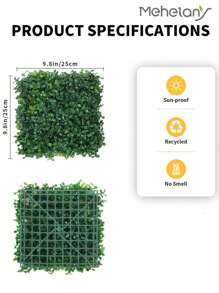 0.82*0.82FT 人造草墙板用于花园装饰，1 包假黄杨绿叶背景，塑料人造黄杨树篱，具有防紫外线功能，适合室内室外使用 - 绿叶栅栏隐私屏幕，圣诞树背景装饰，房间墙壁装饰，室内或室外装饰，DIY 婚礼装饰 - 綠色 - 查看 3