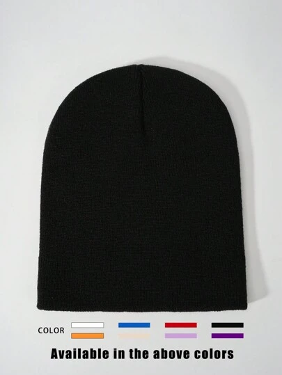 1 件男女通用 Y2K 风格纯黑色短款无檐针织帽，户外冬季保暖休闲百搭帽子，适合通勤秋季装