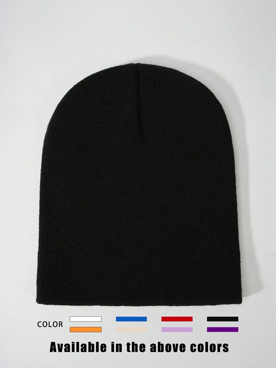 1 件男女通用 Y2K 风格纯黑色短款无檐针织帽，户外冬季保暖休闲百搭帽子，适合通勤秋季装 - 純色針織帽 - 查看 1
