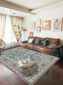 可洗地毯 低绒卧室地毯 防污复古地毯 波西米亚风地毯 超薄仿羊毛防滑装饰地毯 花卉印花室内垫 适用于客厅厨房