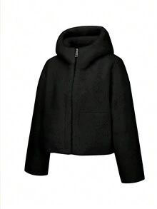 Ladies' Versatile Fluffy Coat With Pocket: Reversible, Simple And Perfect For Fall And Winter - Black - View 7