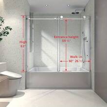 6063 Frameless One Fixed And One Shifted Shower Door, 2 3/4inches 70MM 304 Stainless Steel Large Pulleys With Adjustable Soft Closing Function - 拉絲鎳+玻璃+金屬+美式設計+極簡 - 查看 2