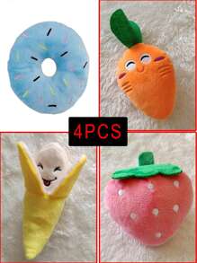 3/4 件宠物毛绒声音玩具，柔软香蕉、胡萝卜、甜甜圈和笑脸，适合猫和狗的可爱宠物玩具 - 彩色 - 查看 14