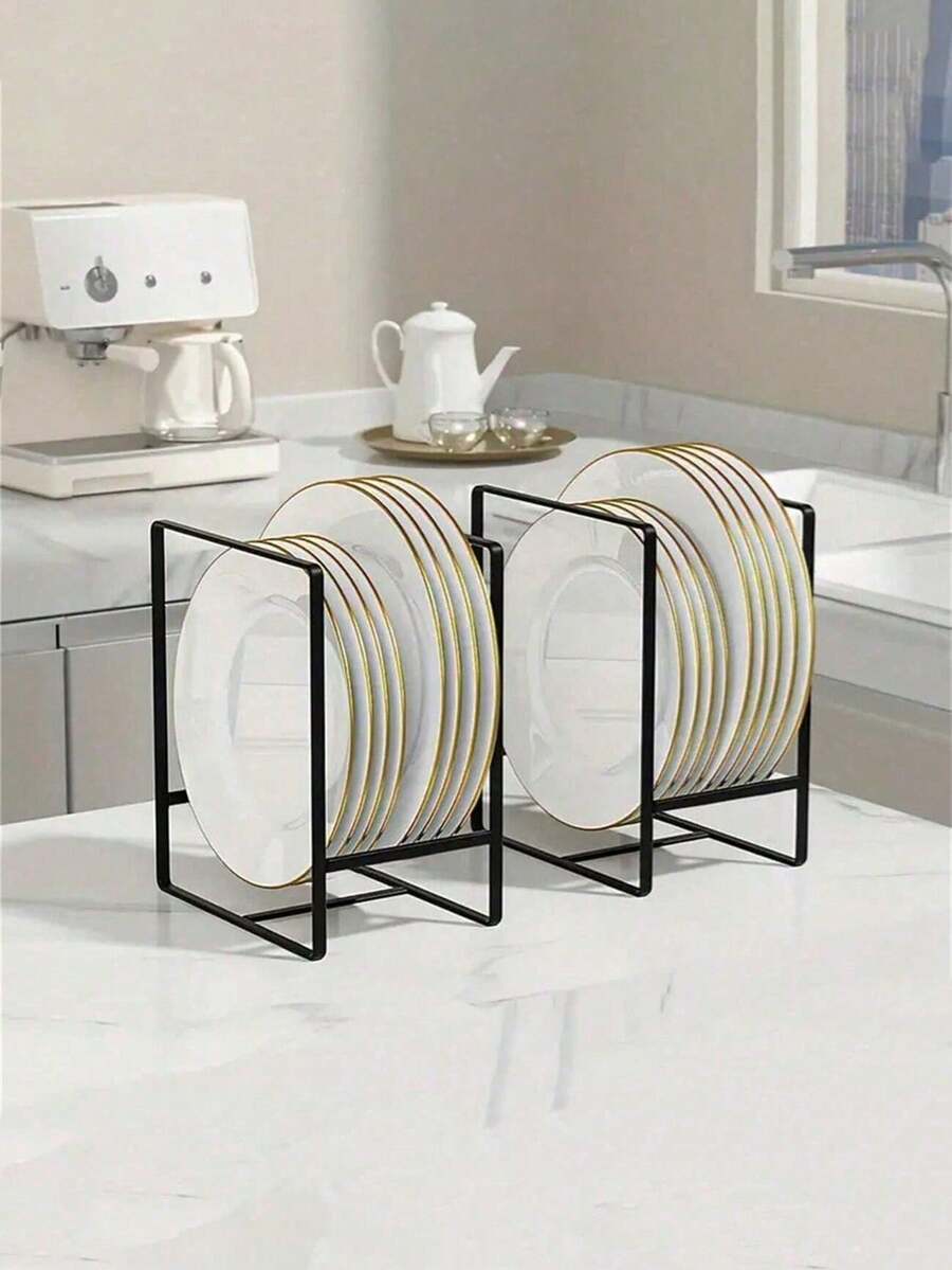 1pc Metal Plate Holder Organizer, Vertical Plate Rack, Dish Organizer For Cabinet, Drying Rack For Kitchen Cupboard, Kitchen Accessories - Multicolor - View 1