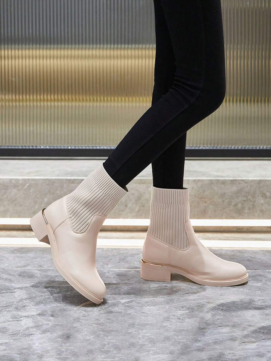 Beige Ankle Boots With Ribbed Elastic Upper – Modern Comfort And Minimalist Style - Beige - View 1