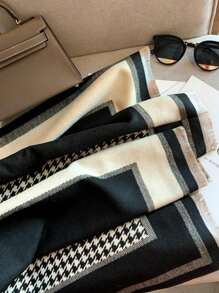 1pc Houndstooth Pattern Black Scarf, Warm & Versatile Shawl/Wrap For Women In Winter, Suitable For Office & Air-Conditioned Rooms