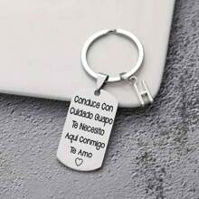 1pc Spanish Engraved Casual Style Stainless Steel Keychain, Romantic Valentines Gift For Husband Or Boyfriend Car Accessories Bag Charm School Letter Cute Goth Y2k Bag Accessories Lanyards With Id Holder Car Accessories Bag Charms