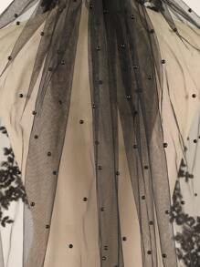 1 件短款珍珠亮片黑色蕾丝婚礼新娘面纱带金属梳子适合万圣节角色扮演舞会派对秋季服装女士