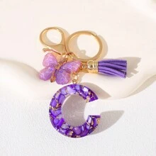 1 Llavero de resina con letra del alfabeto, con encanto de mariposa y borla, regalo del Día de la Mujer - Llavero con inicial con mosquetón para bolsos, mochilas, llaves de coche, decoración de Halloween, accesorios escolares, accesorios de coche, gótico lindo Y2k - Multicolor - Ver 26