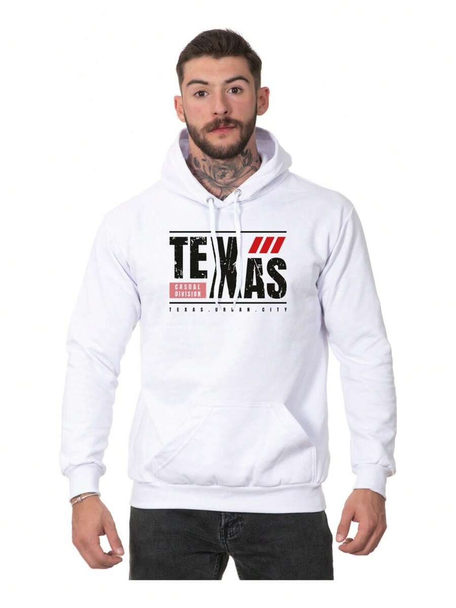 Men's Hoodie Kangaroo Cowboy Texas Casual Cold Weather Top - 白色 - 查看 1